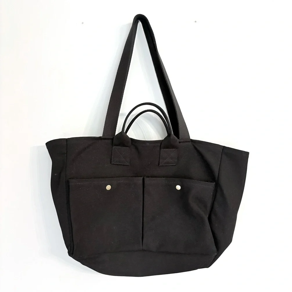 Madewell The Commuter Canvas Bag Tote Black | Work Office School Casual Pockets - Picture 3 of 6